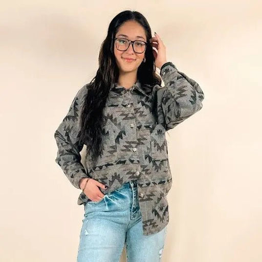 Women's Aztec Pattern Collared Jacket - Southwestern Button - Down Casual Coat - LECCE