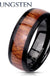 Wood Inlay Beveled Edges Black Tungsten Carbide Rings - LECCE