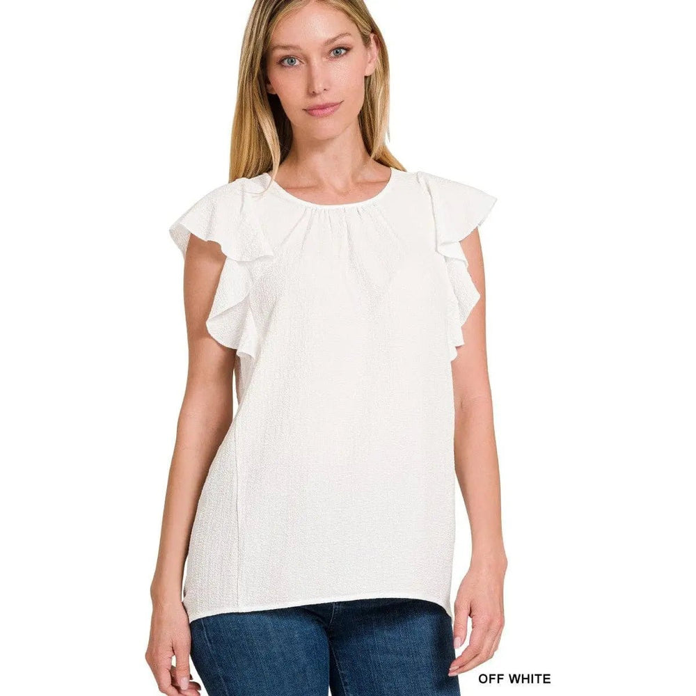 Woven Bubble Airflow Flutter Sleeve Top - LECCE