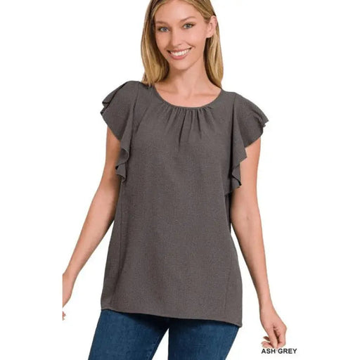 Woven Bubble Airflow Flutter Sleeve Top - LECCE