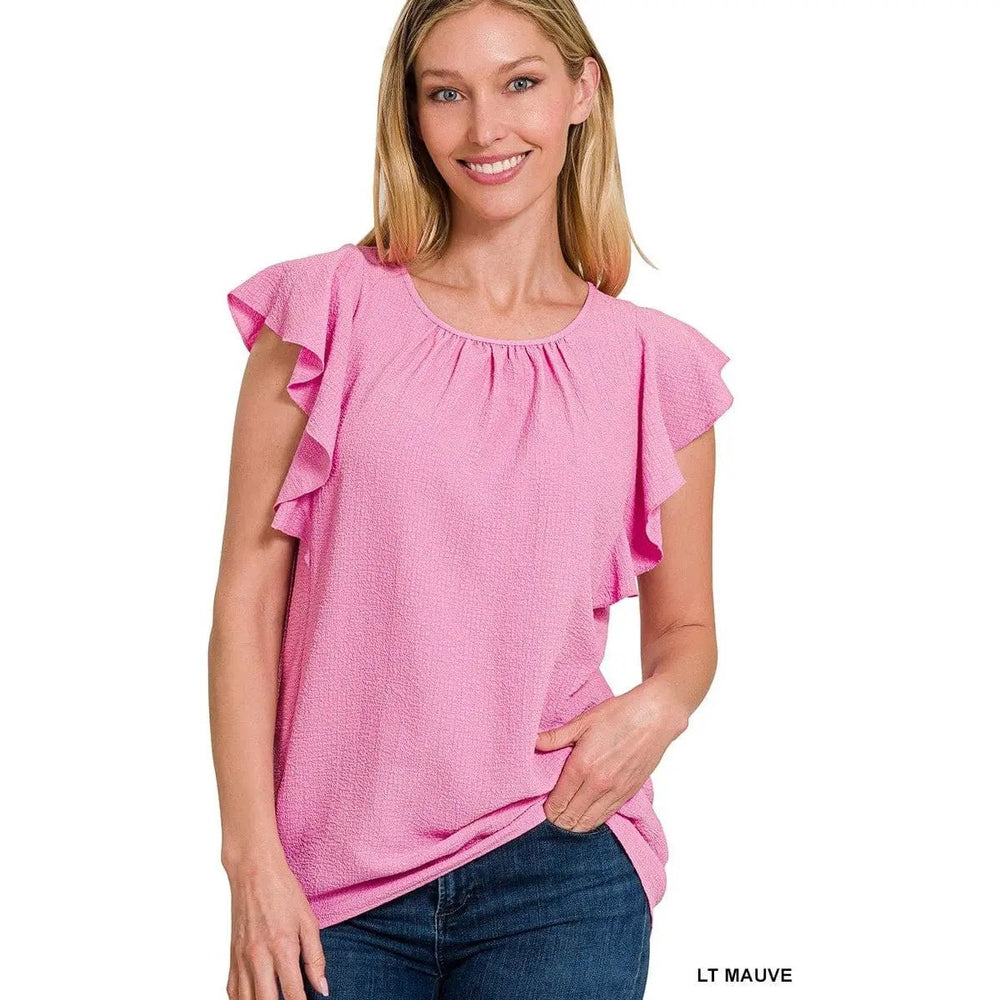 Woven Bubble Airflow Flutter Sleeve Top - LECCE