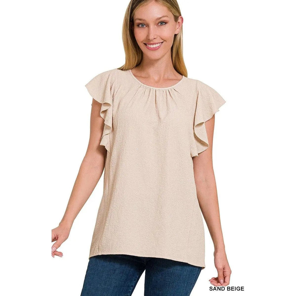 Woven Bubble Airflow Flutter Sleeve Top - LECCE