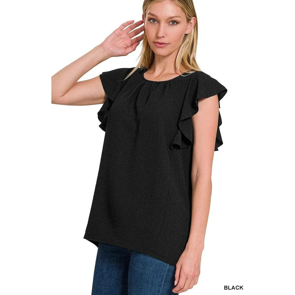 Woven Bubble Airflow Flutter Sleeve Top - LECCE