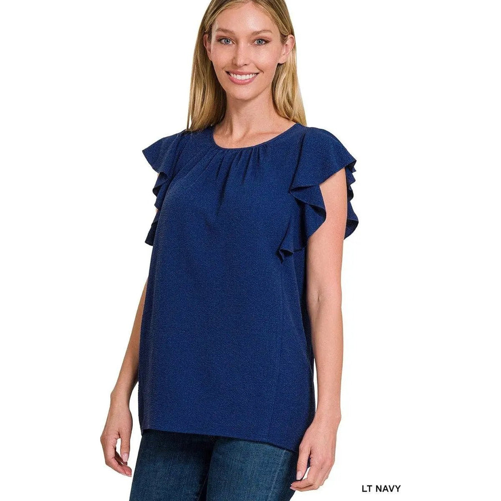 Woven Bubble Airflow Flutter Sleeve Top - LECCE