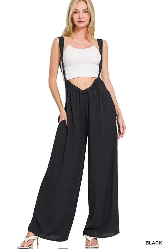 Woven Tie Back Suspender Jumpsuit - LECCE