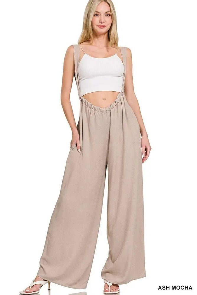 Woven Tie Back Suspender Jumpsuit - LECCE
