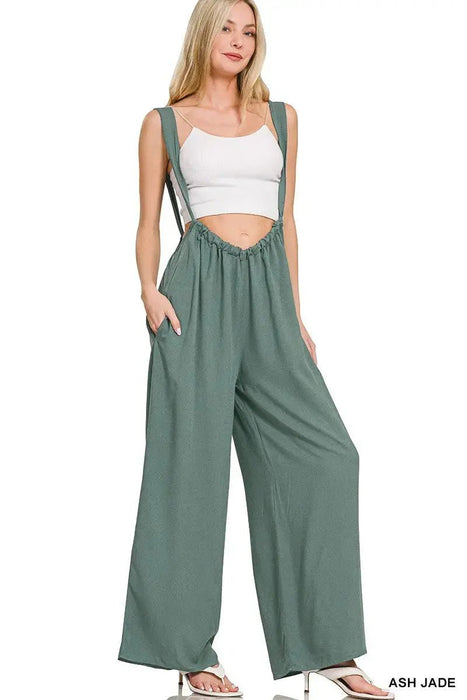 Woven Tie Back Suspender Jumpsuit - LECCE