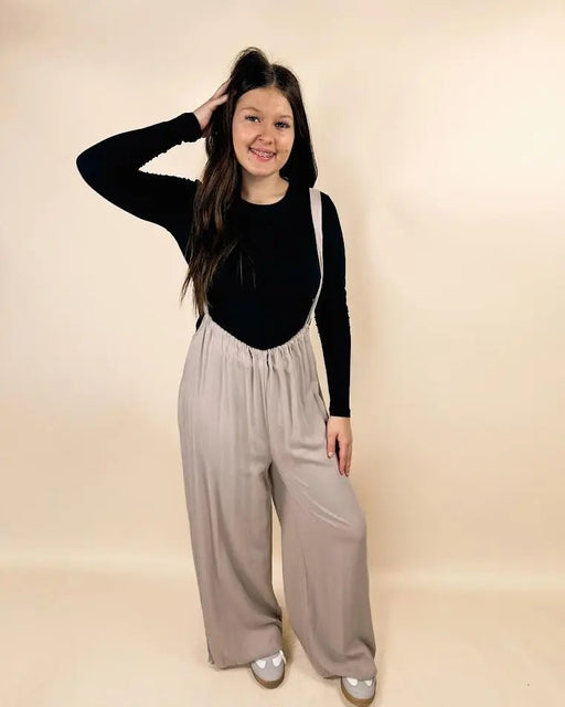 Woven Tie Back Suspender Jumpsuit With Pockets - LECCE