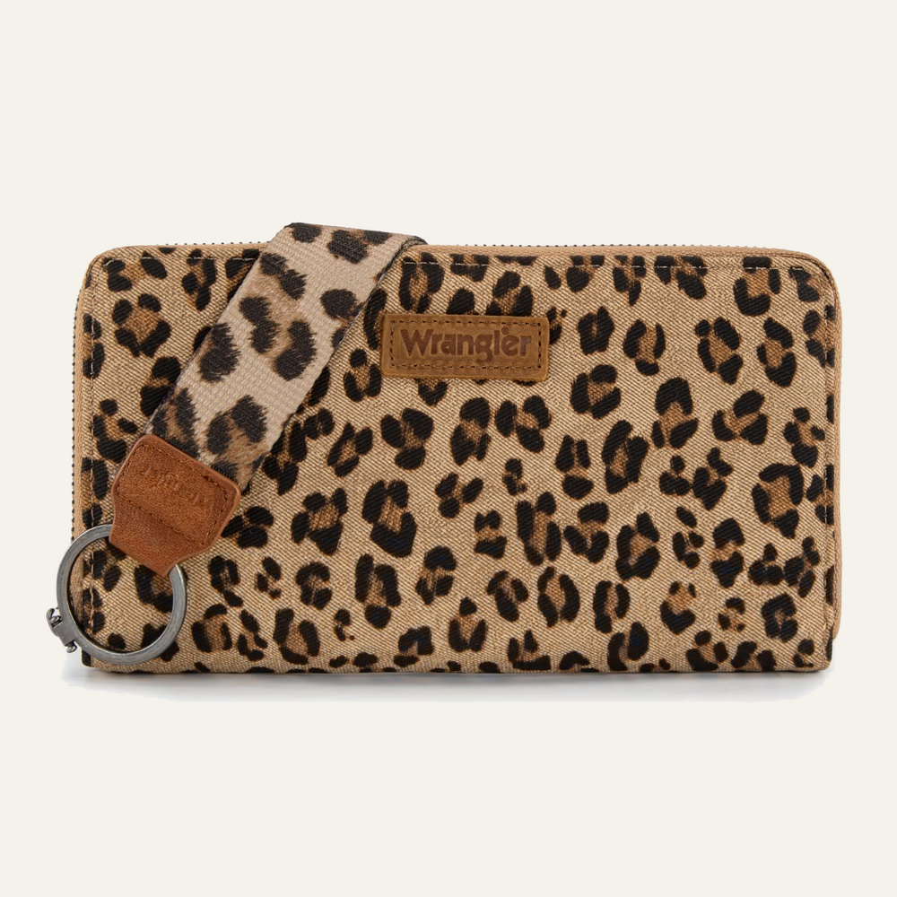 Wrangler Leopard Print Wallet/Wristlet on soft white background