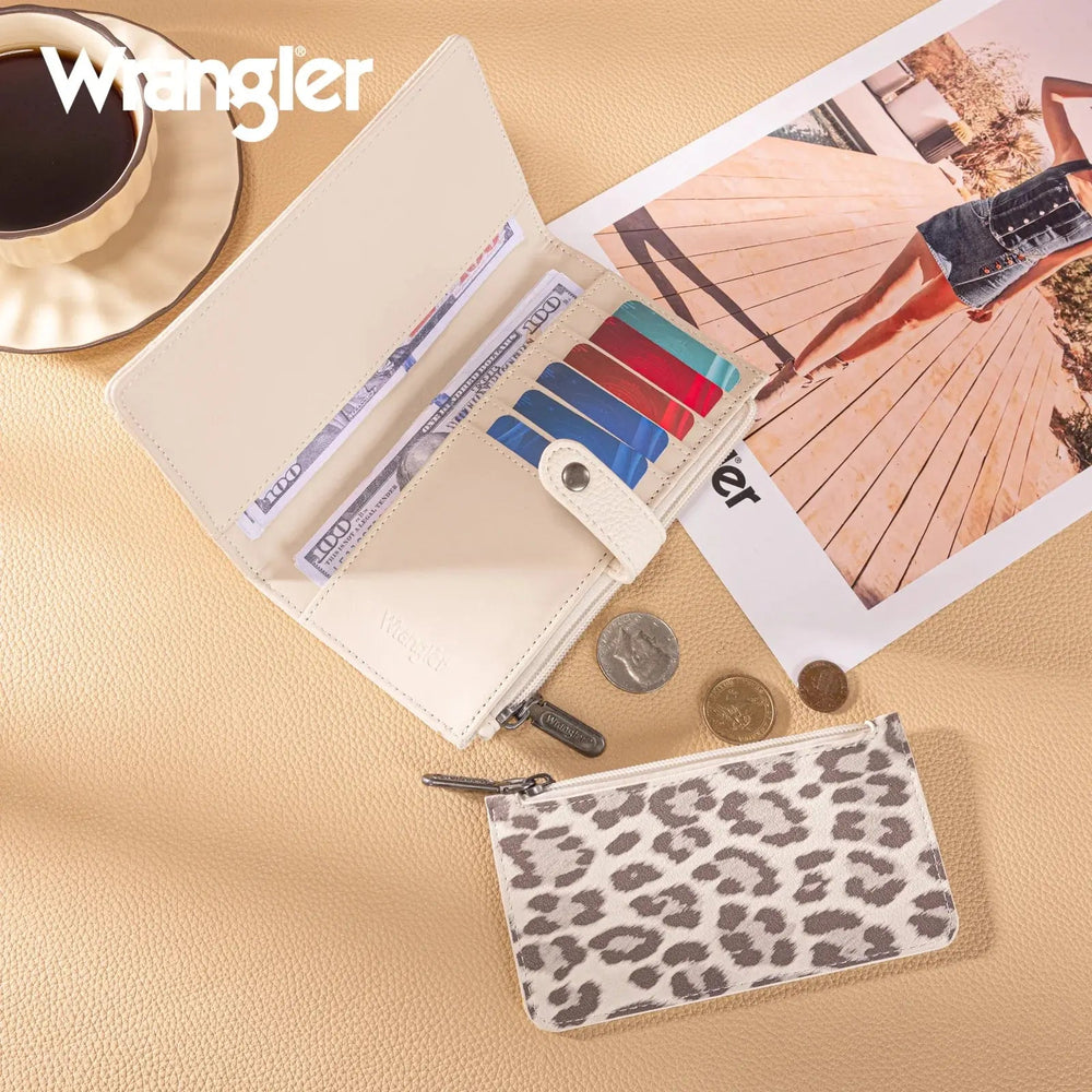 Wrangler Leopard Bi - fold Wallet with Detachable Pouch - LECCE