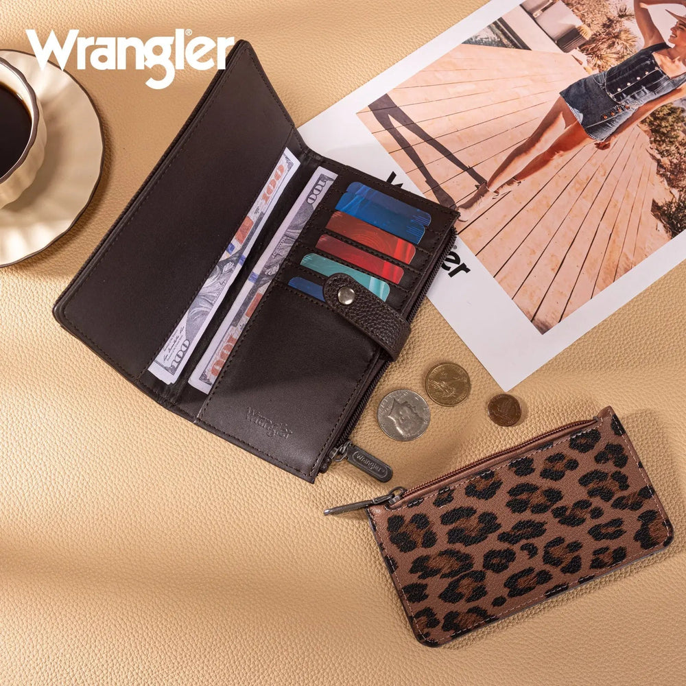 Wrangler Leopard Bi - fold Wallet with Detachable Pouch - LECCE