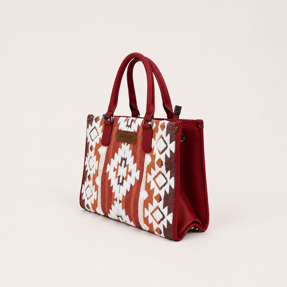 Wrangler Sherpa Aztec Canvas Tote/Crossbody Purses on soft-white background