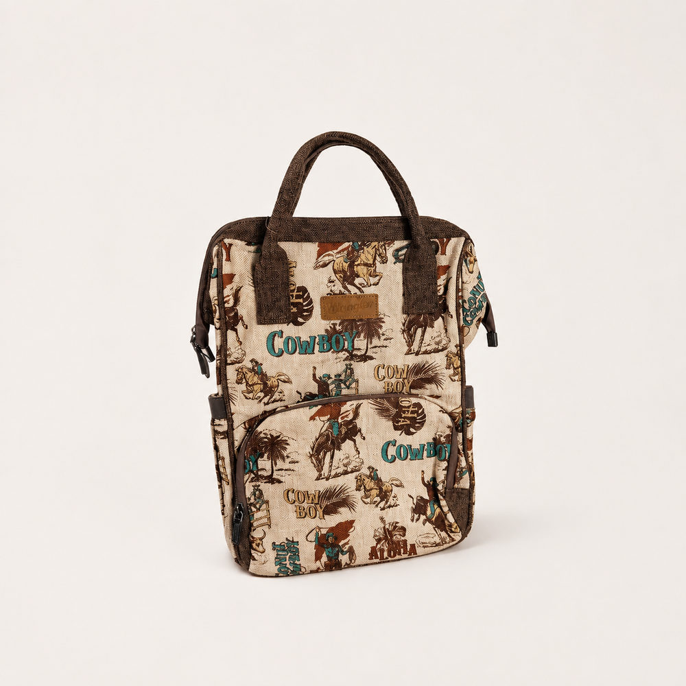 Wrangler Vintage Retro Cowboy Cool Print Backpack on soft-white background