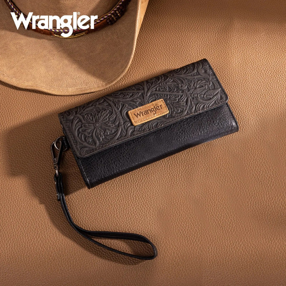 Wrangler Western Floral Tooled Tri - fold Wristlet - LECCE
