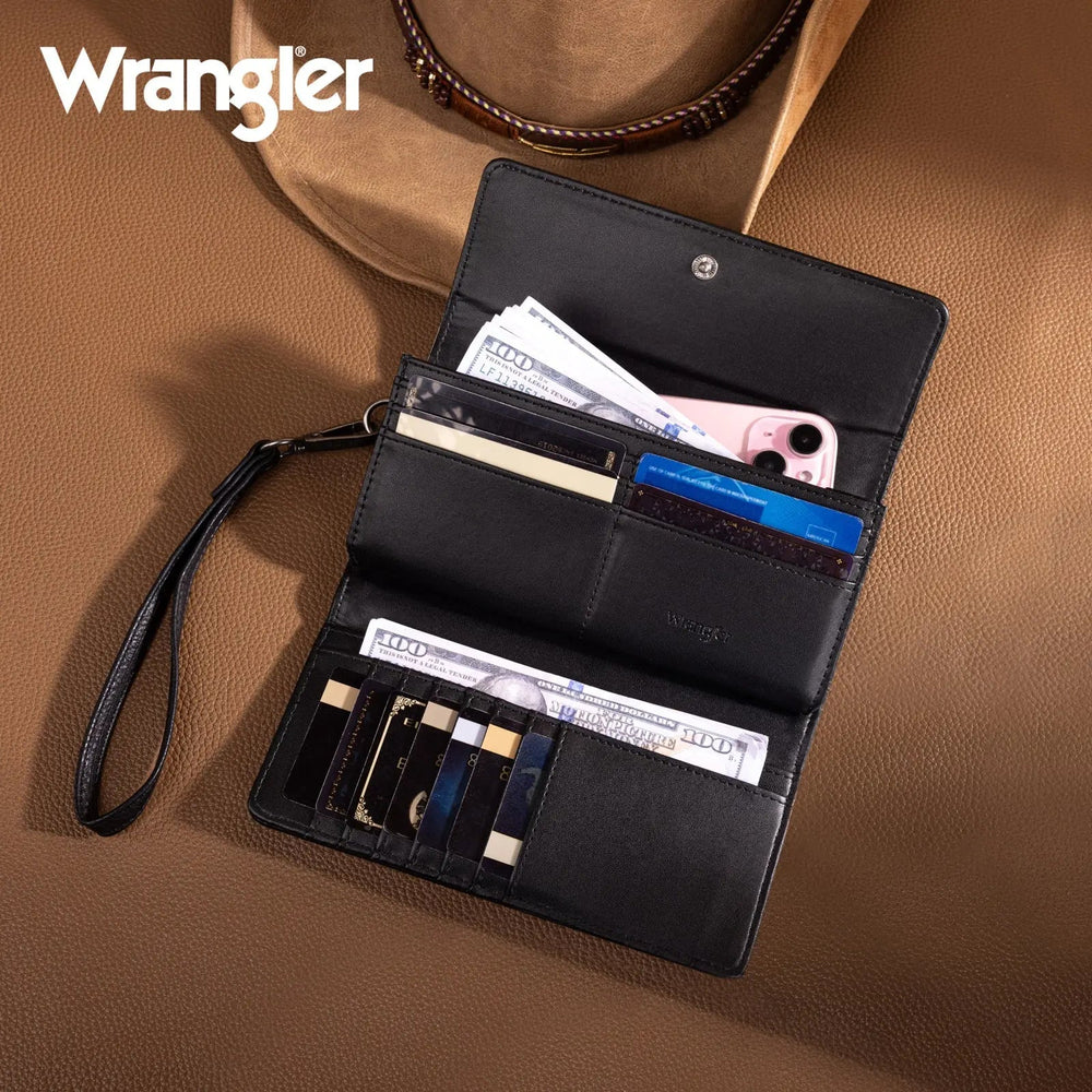 Wrangler Western Floral Tooled Tri - fold Wristlet - LECCE