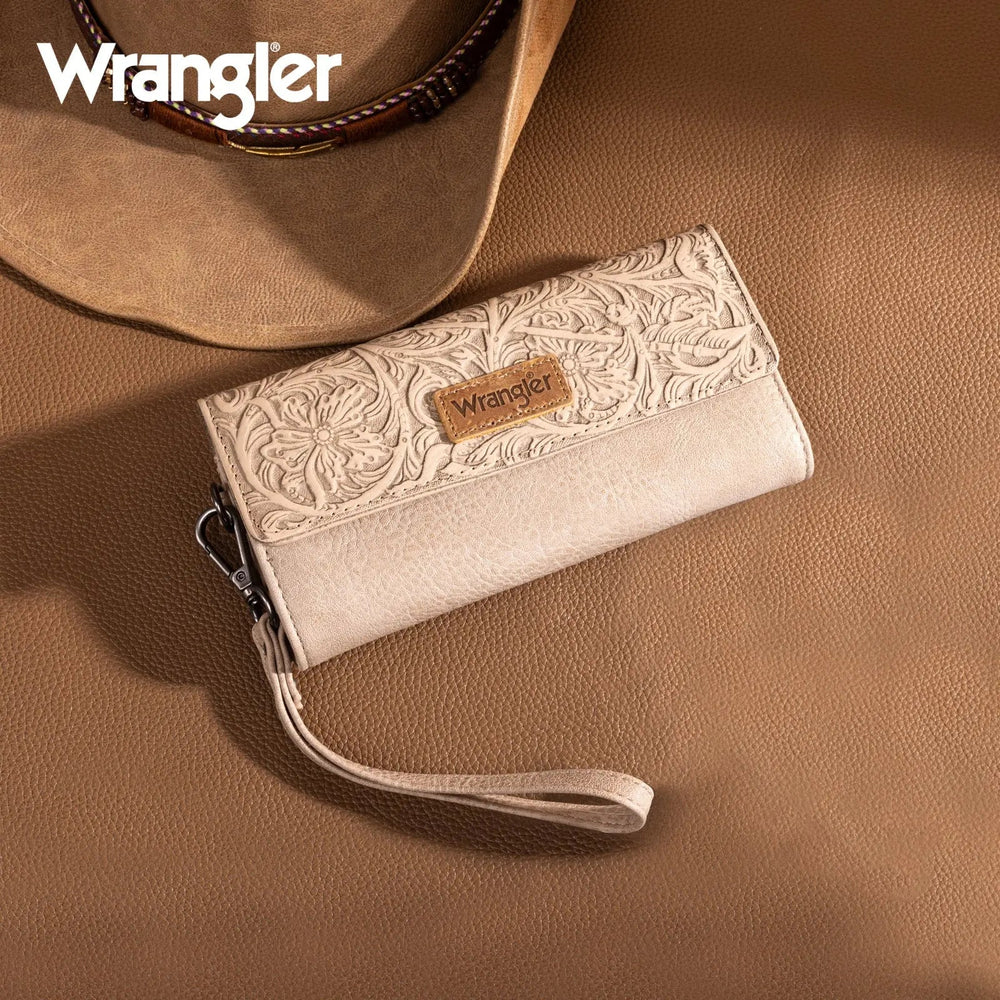 Wrangler Western Floral Tooled Tri - fold Wristlet - LECCE