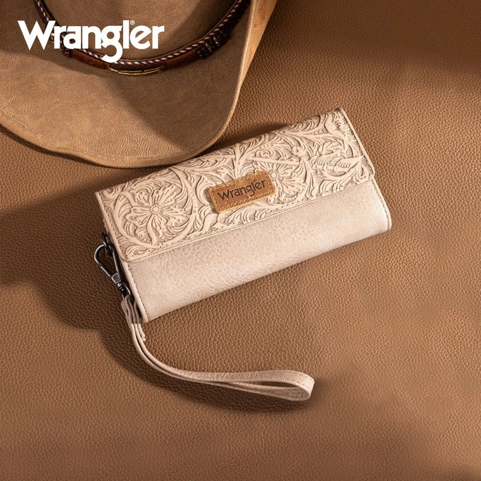Wrangler Western Floral Tooled Tri - fold Wristlet - LECCE