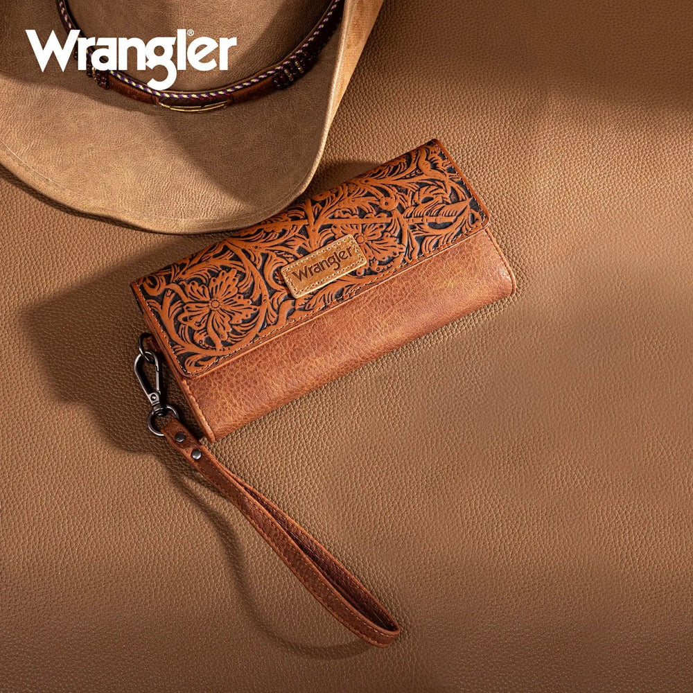 Wrangler Western Floral Tooled Tri - fold Wristlet - LECCE