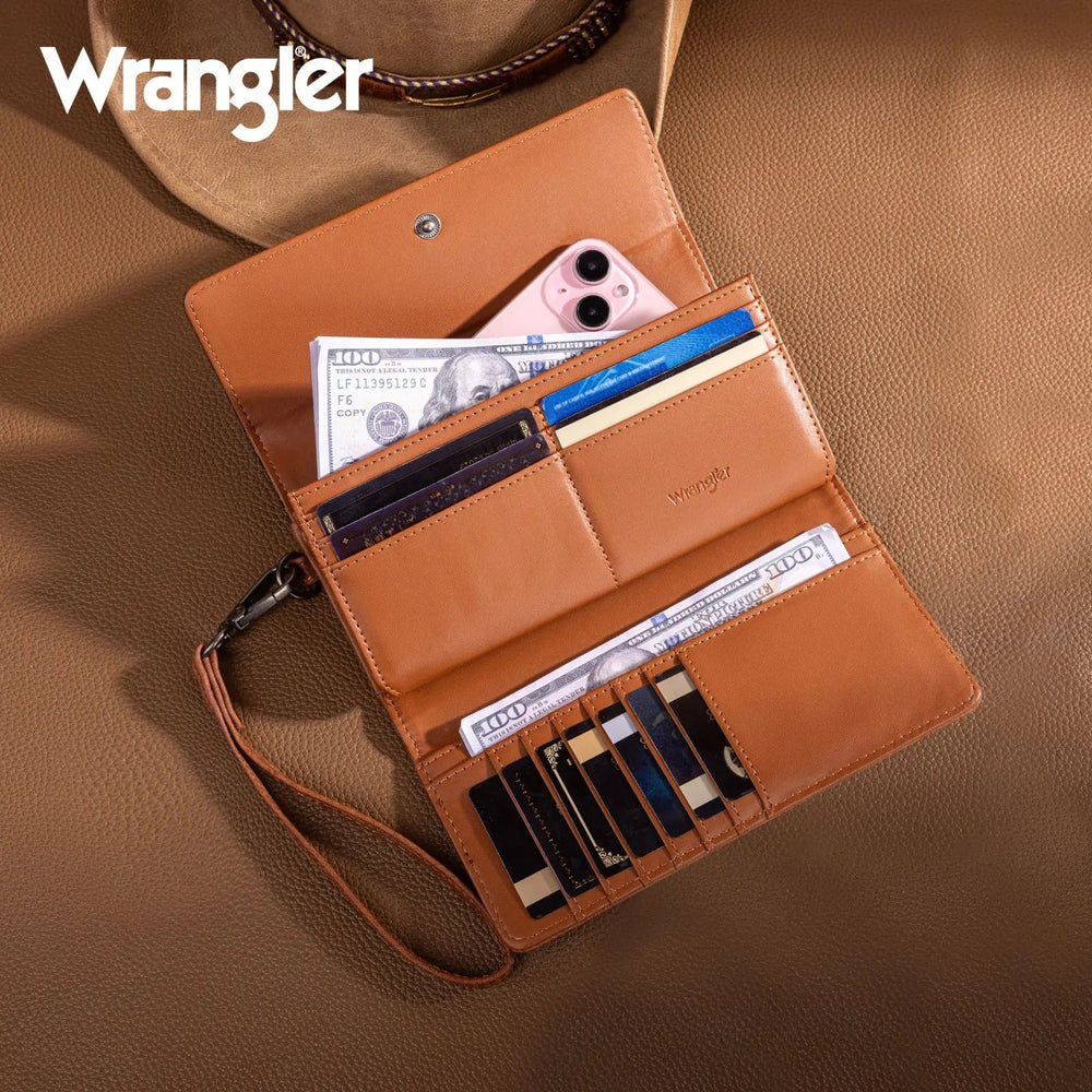 Wrangler Western Floral Tooled Tri - fold Wristlet - LECCE
