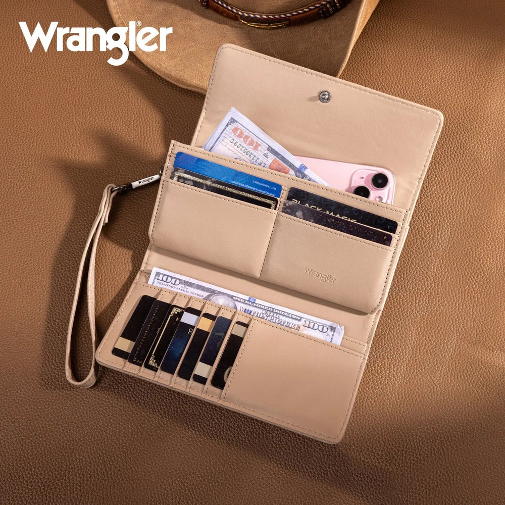 Wrangler Western Floral Tooled Tri - fold Wristlet - LECCE