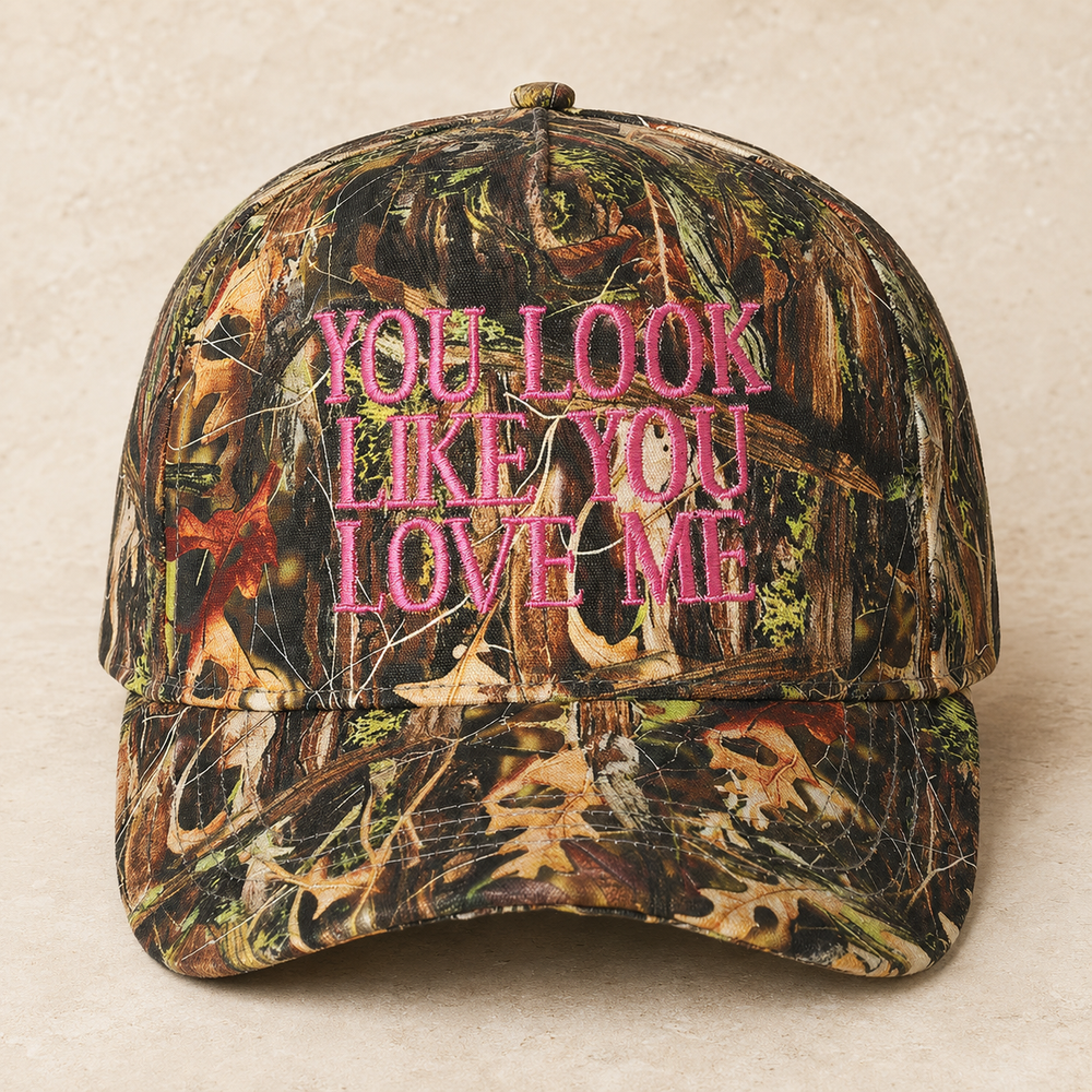 You Look Like You Love Me Embroidery Camo Hat on cream stone - LECCE catalog
