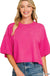 Viscose Mock Neck Short Sleeve Boxy Sweater — Neon Hot Pink