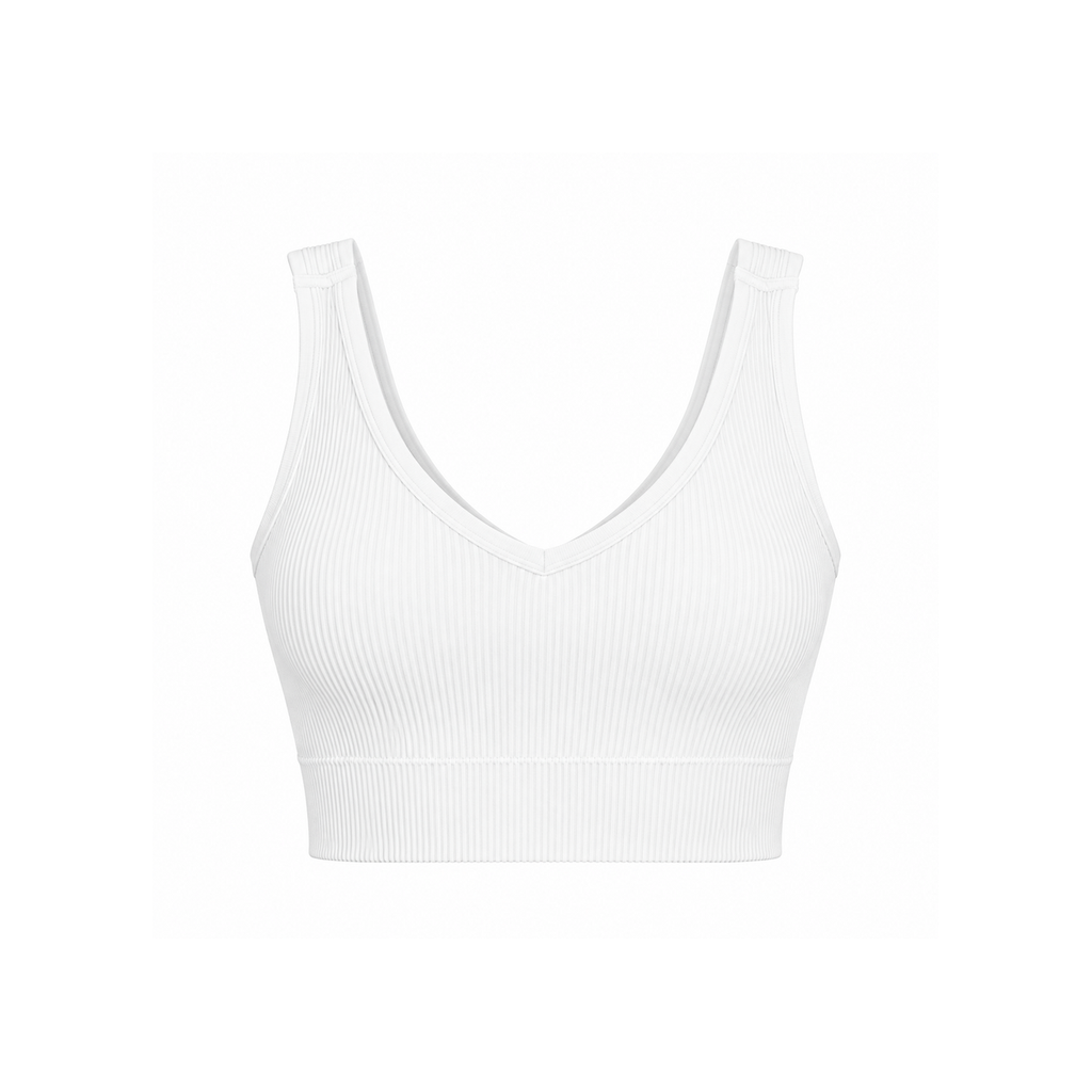 Seamless Ribbed Cropped Padded V-Neck Tank