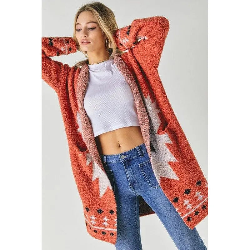 Fleece jacquard button opened cardigan Davi & Dani