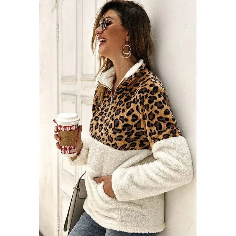 Fleece teddy leopard patched pullover LECCE