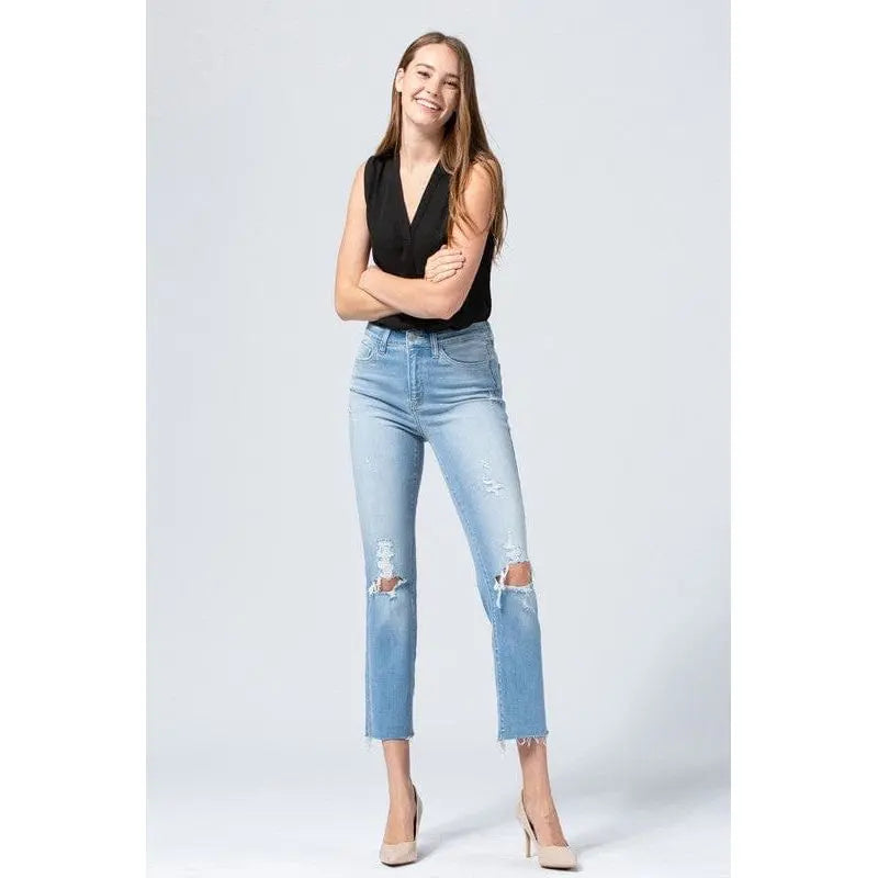 Flying Monkey High Rise Clean Cut And Fray Hem Ankle Straight Flying Monkey
