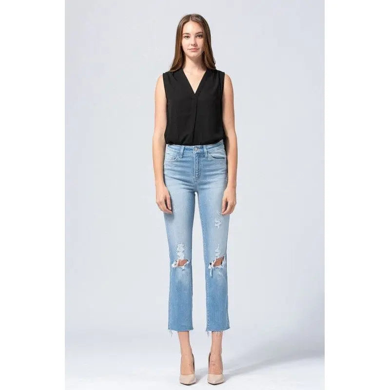 Flying Monkey High Rise Clean Cut And Fray Hem Ankle Straight Flying Monkey