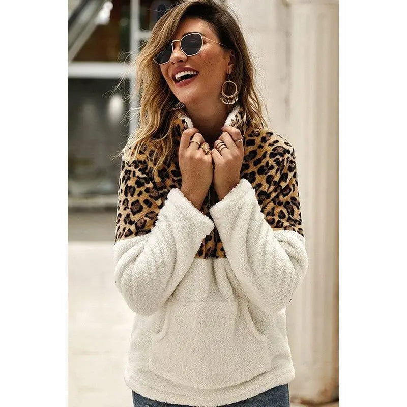Fleece teddy leopard patched pullover LECCE