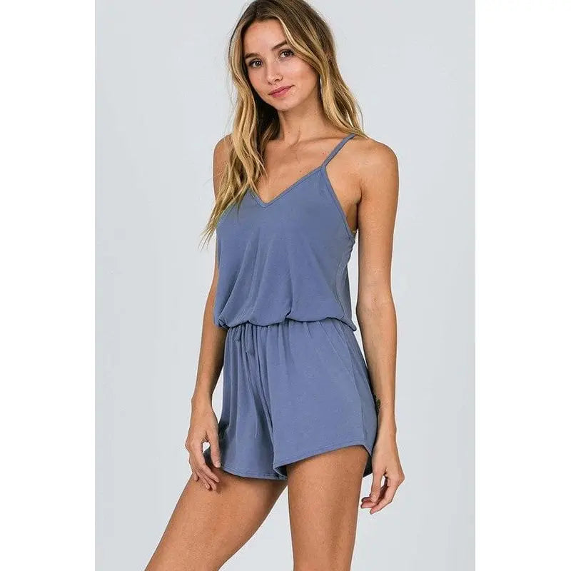 Sleeveless Strappy Romper with Drawstring Waist and self tie LECCE