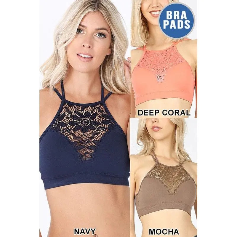 High neck lace cutout bralette 