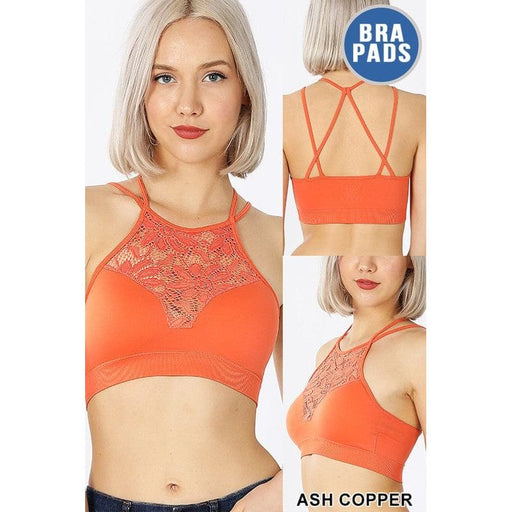 High neck lace cutout bralette 