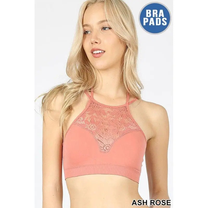 High neck lace cutout bralette 