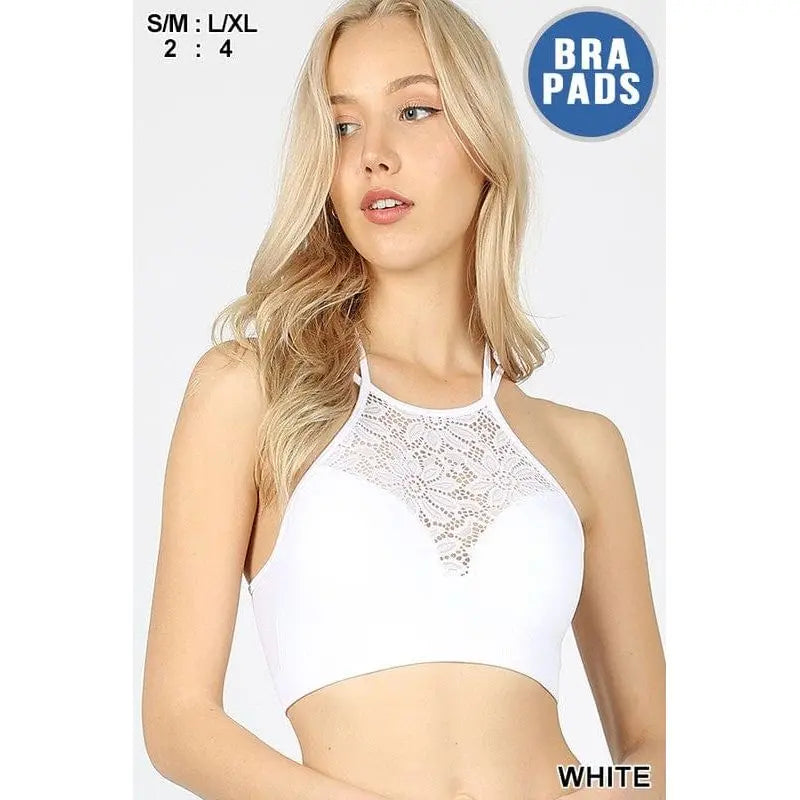 High neck lace cutout bralette with bra pads Zenana