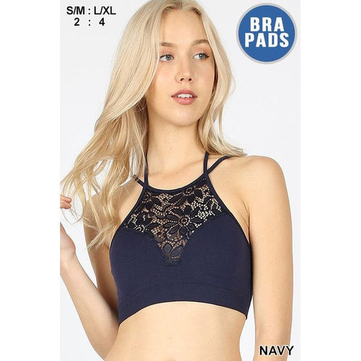 High neck lace cutout bralette with bra pads Zenana