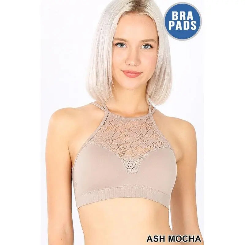 High neck lace cutout bralette 
