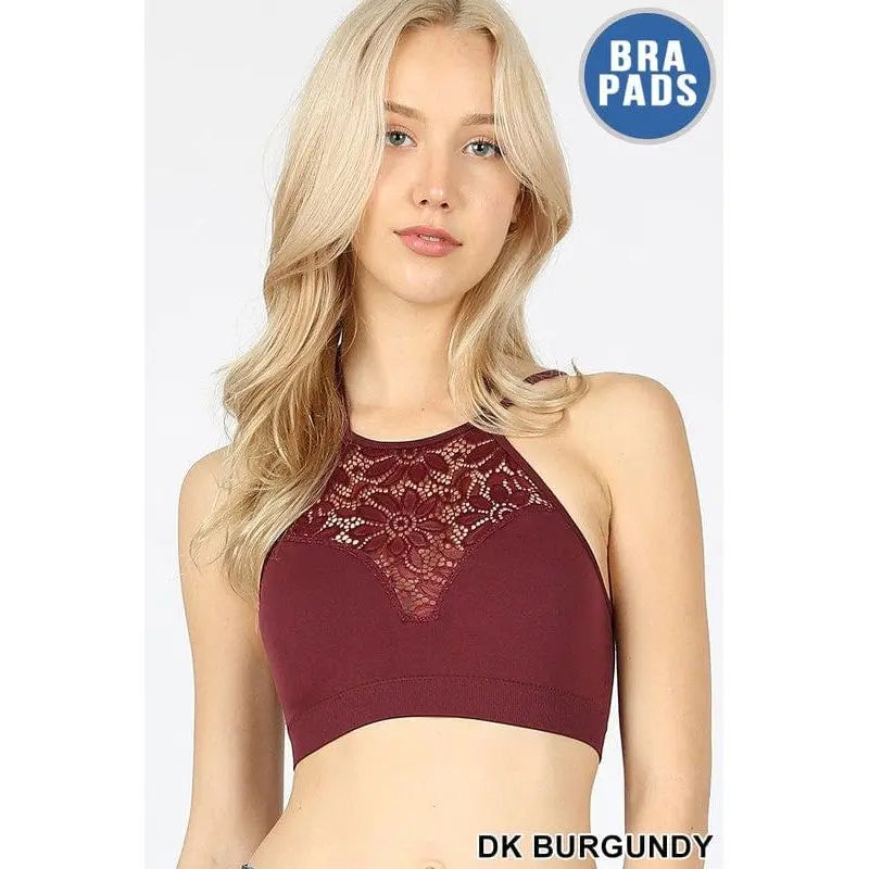 High neck lace cutout bralette 