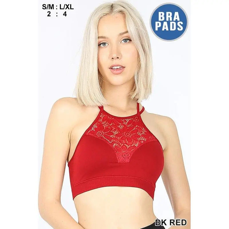 High neck lace cutout bralette with bra pads Zenana