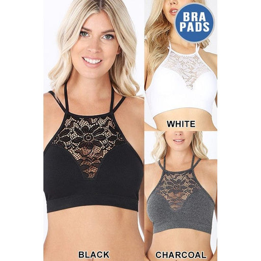 High neck lace cutout bralette 