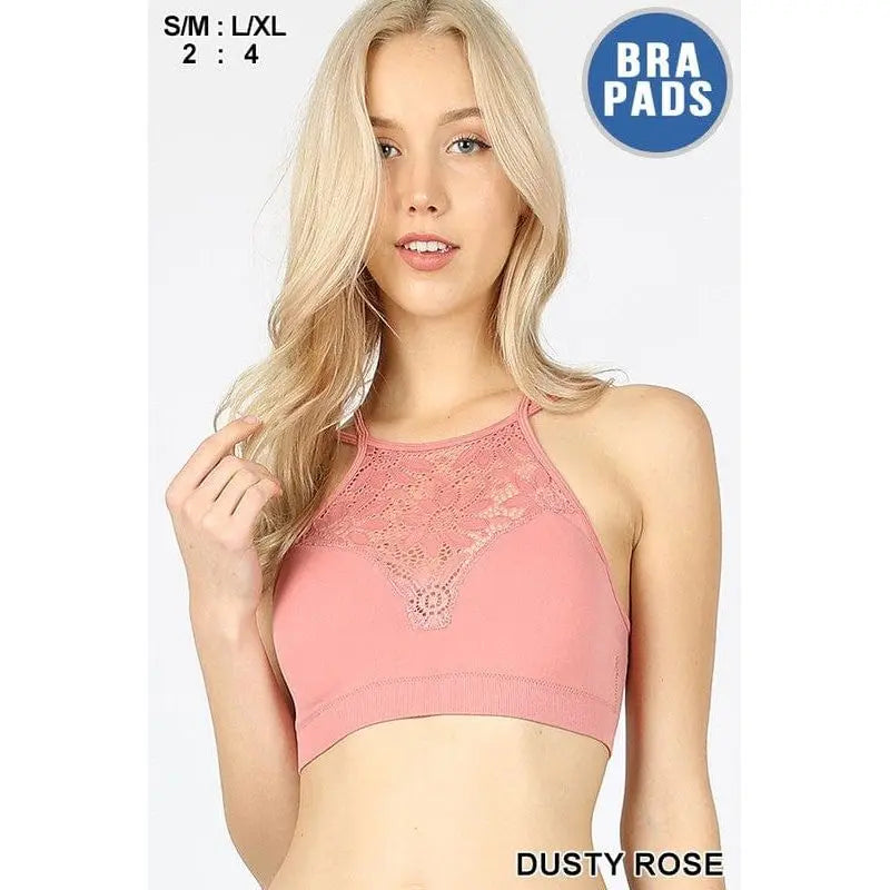 High neck lace cutout bralette with bra pads Zenana