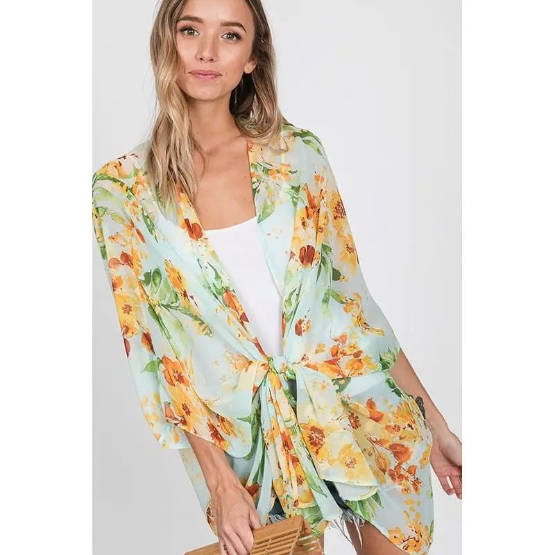 Flower chiffon open front kimono LECCE