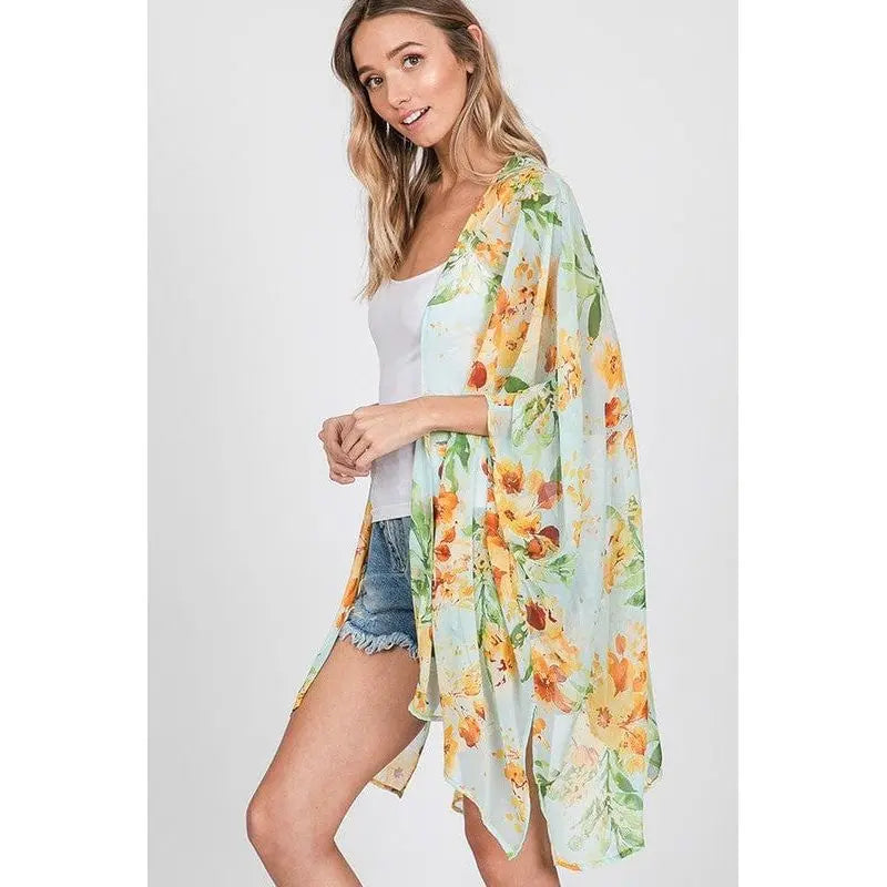 Flower chiffon open front kimono LECCE