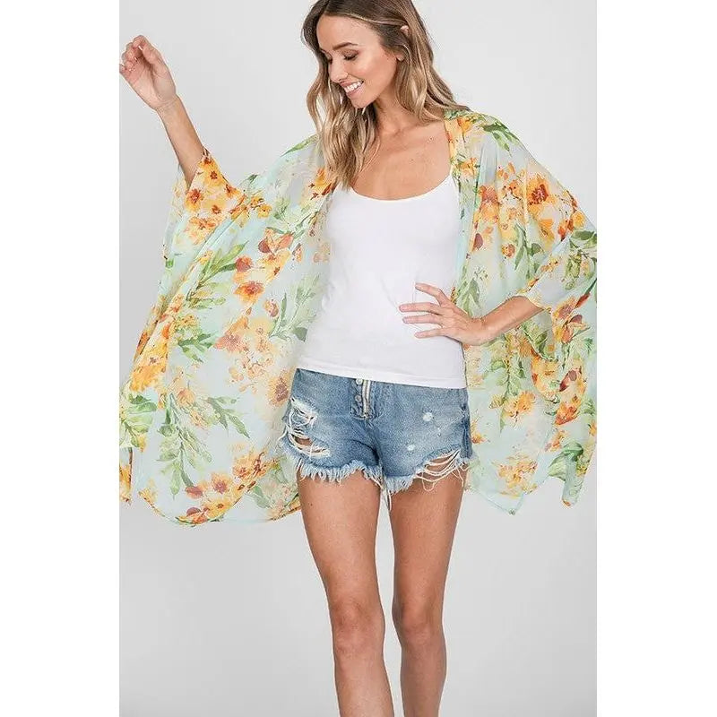 Flower chiffon open front kimono LECCE