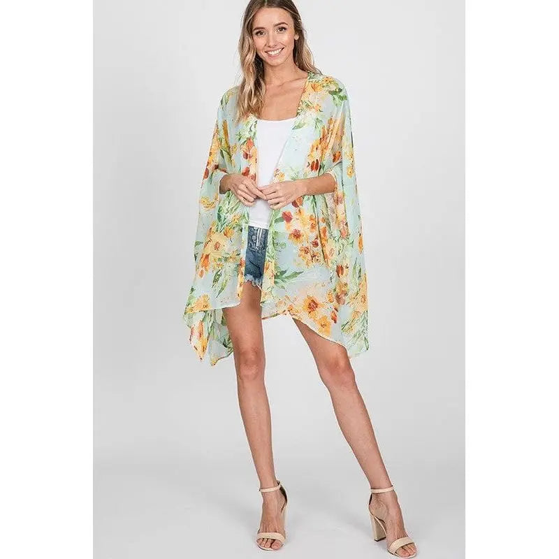 Flower chiffon open front kimono LECCE