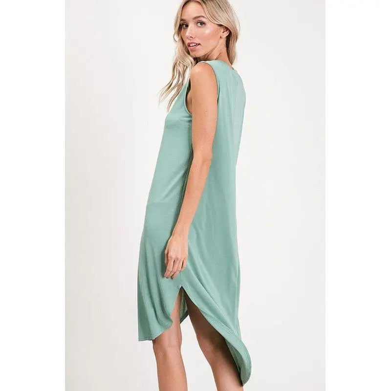 Cupro Round Neck Sleeveless Hi Low Hem Dress. LECCE