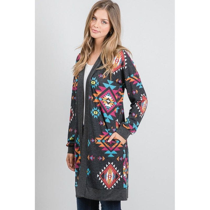 Aztec and solid open cardigan