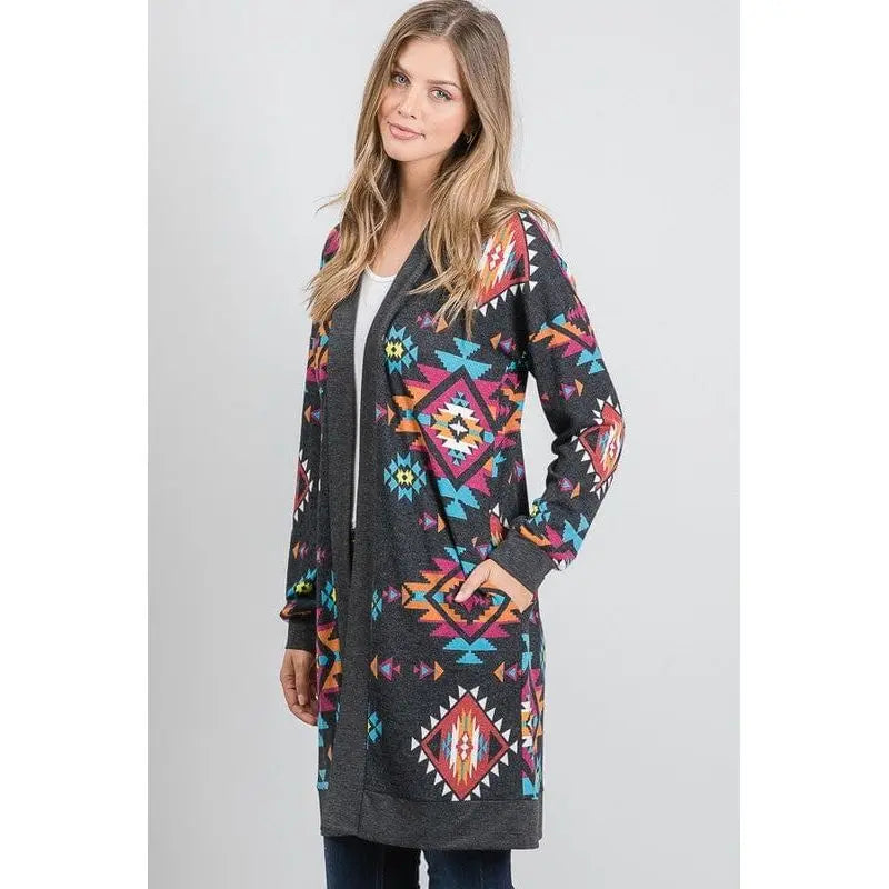 Aztec and solid open cardigan LECCE